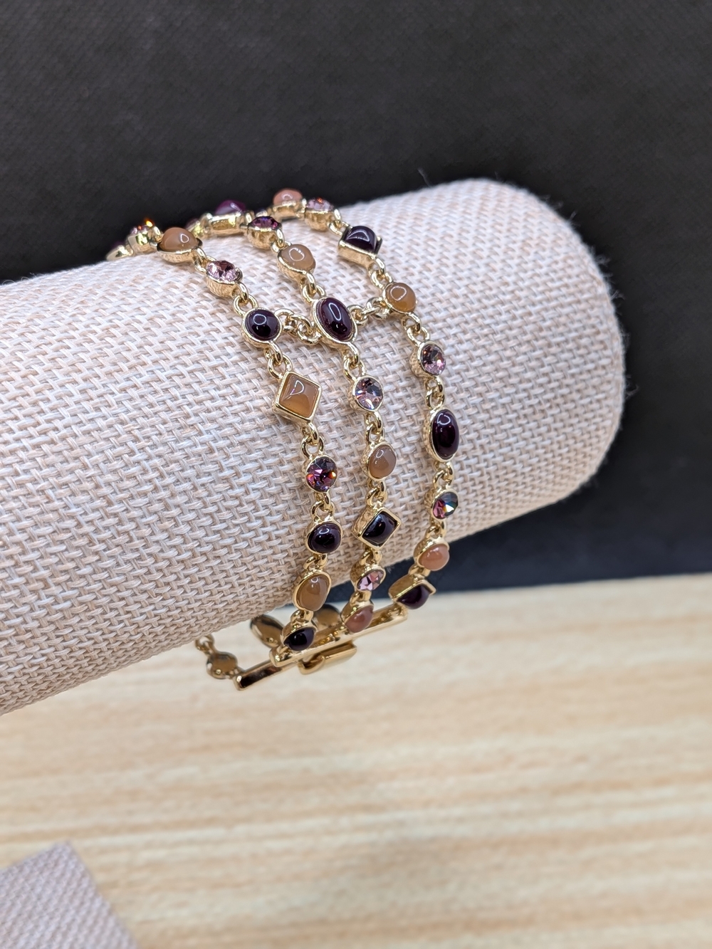 Gold-Tone Multistone Wrap Bracelet in Purple and Peach